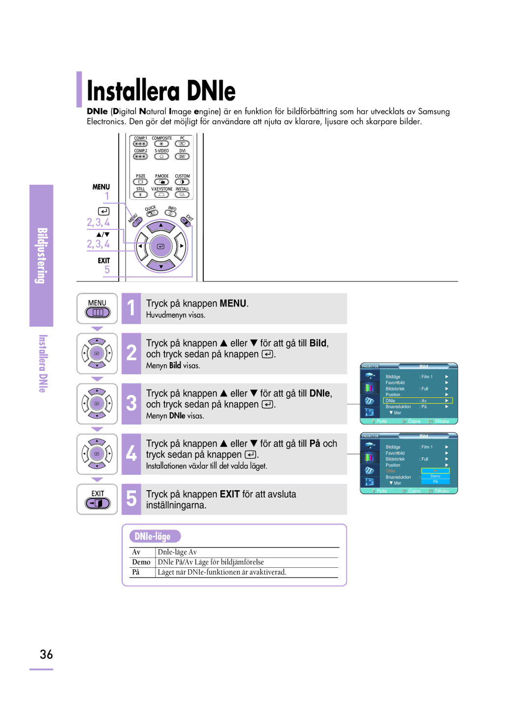 Samsung SPH800BEMX/EDC manual Installera DNIe, DNIe-läge 