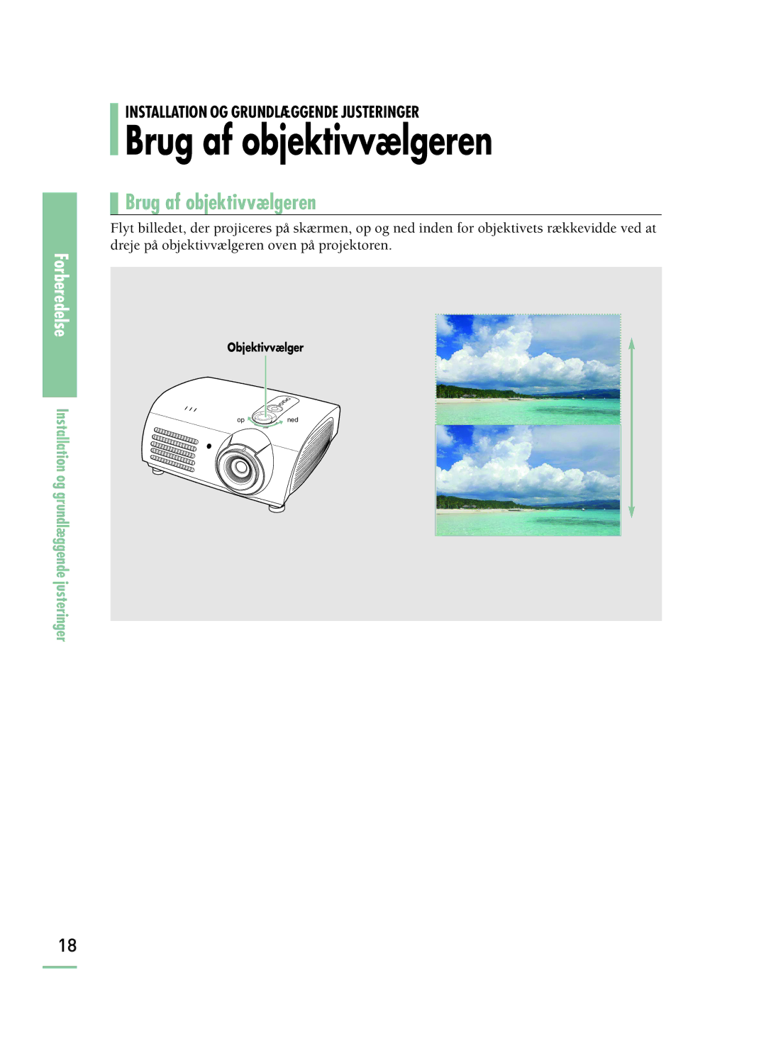 Samsung SPH800BEMX/EDC manual Brug af objektivvælgeren 