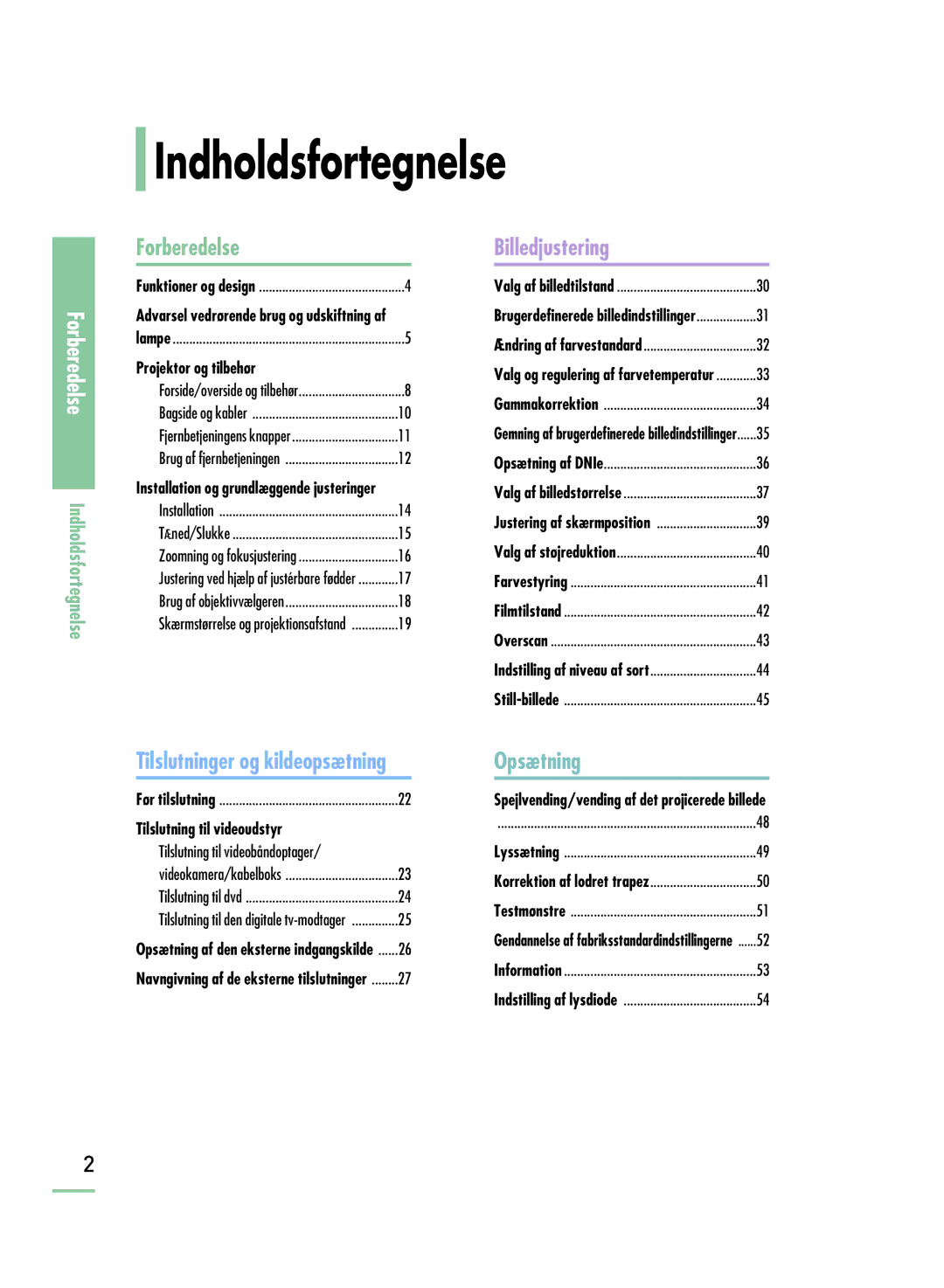 Samsung SPH800BEMX/EDC manual Indholdsfortegnelse, Forberedelse 