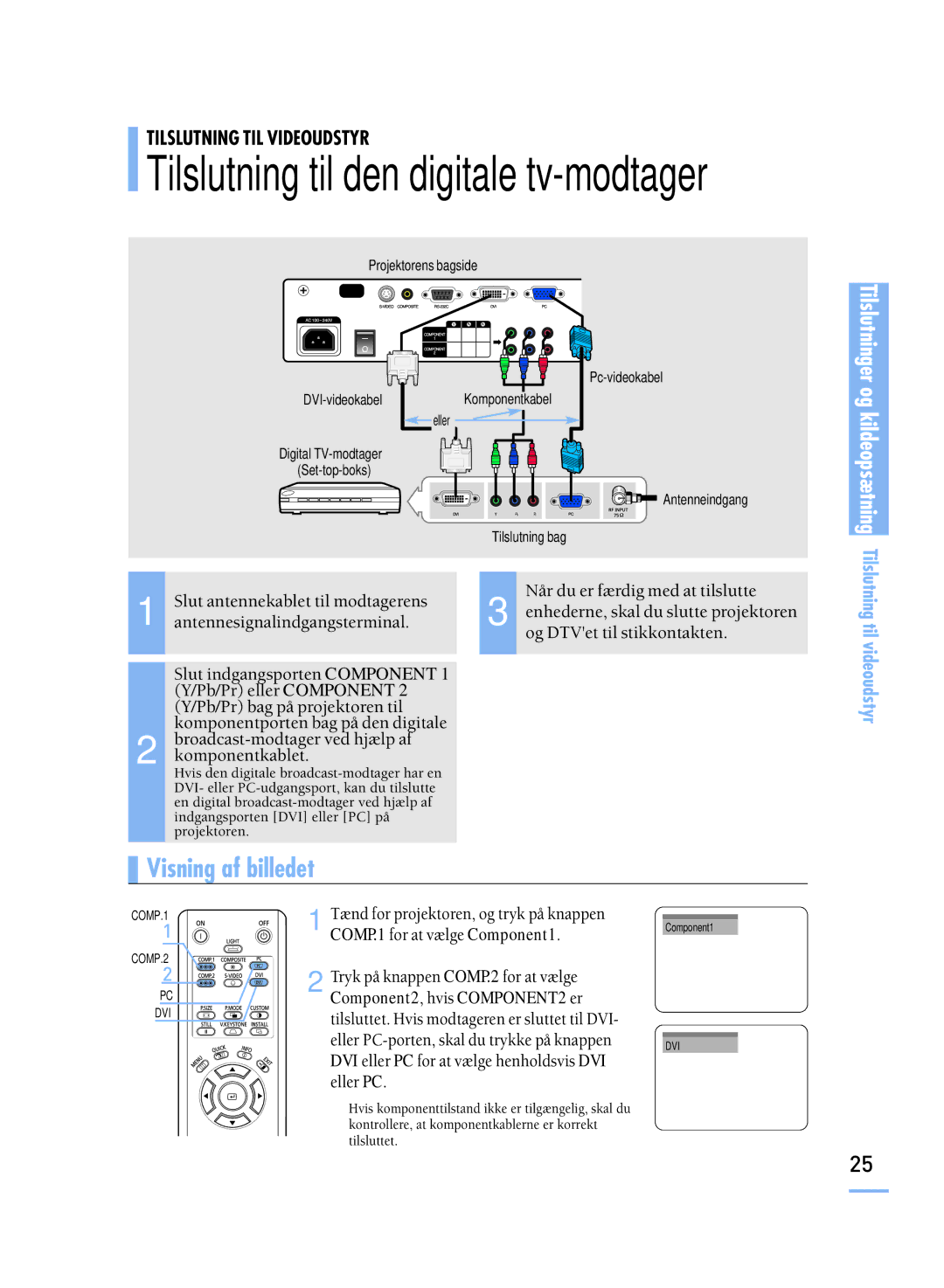 Samsung SPH800BEMX/EDC manual Tilslutning til den digitale tv-modtager 