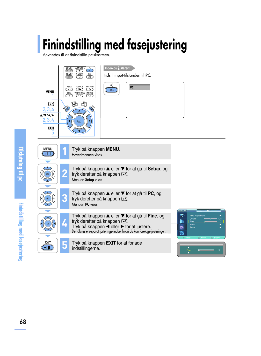 Samsung SPH800BEMX/EDC manual Finindstilling med fasejustering 