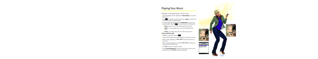 Samsung SPHM620ZKS manual Playing Your Music, UpStageTM makes playing your music a snap, To play a particular song 