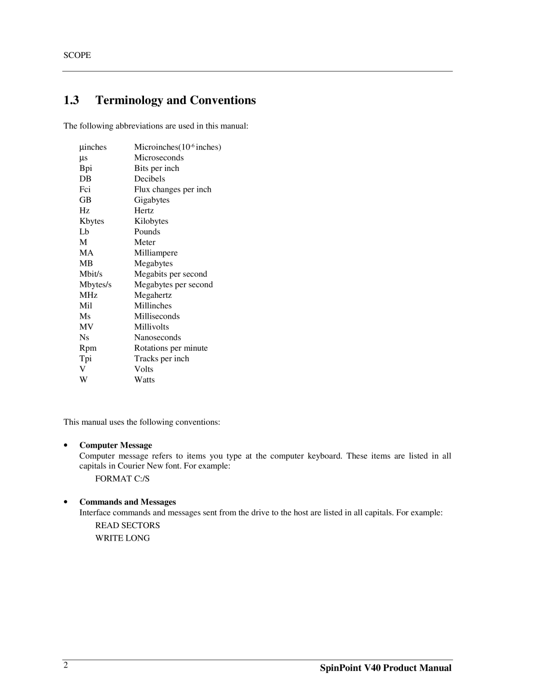 Samsung spinpoint v40 manual Terminology and Conventions, Computer Message, Format C/S, Commands and Messages 