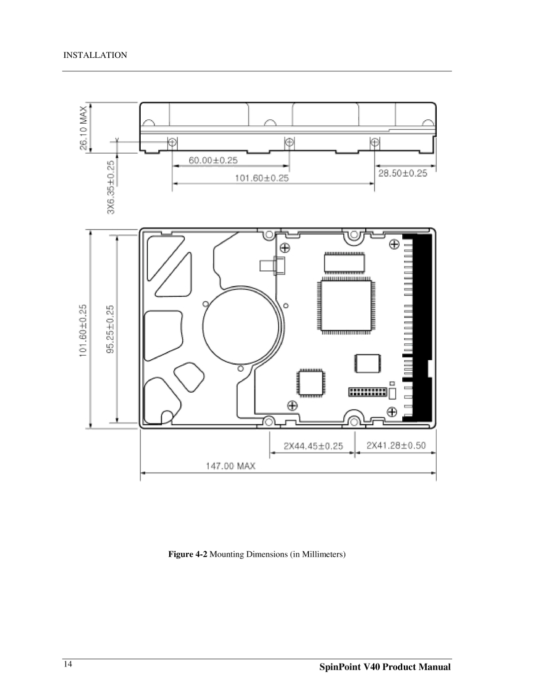 Samsung spinpoint v40, 3.5" hard disk drives manual 2Mounting Dimensions in Millimeters 