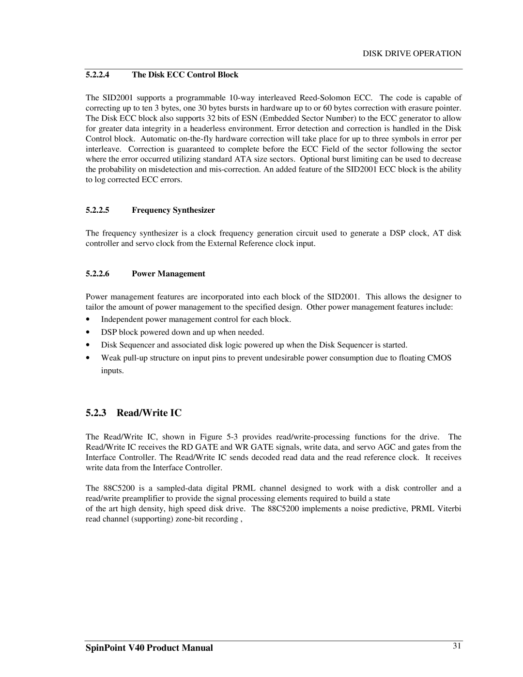 Samsung 3.5 hard disk drives manual Read/Write IC, Disk ECC Control Block, Frequency Synthesizer, Power Management 