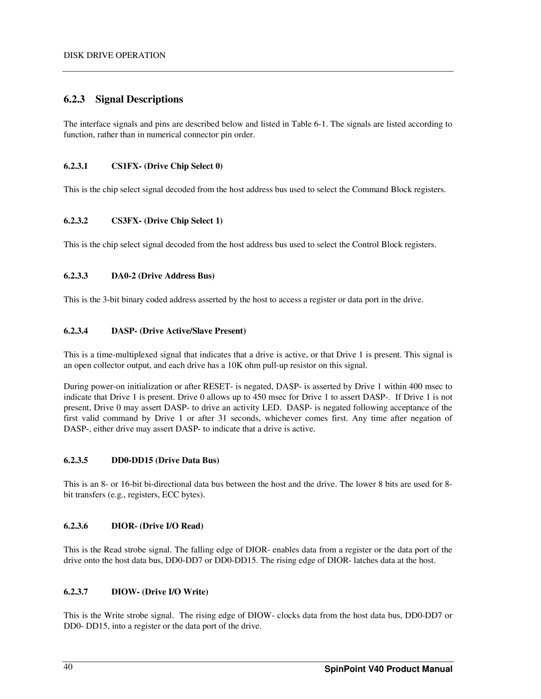 Samsung spinpoint v40, 3.5" hard disk drives manual Signal Descriptions 