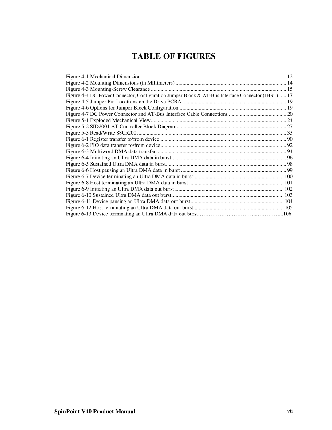 Samsung 3.5" hard disk drives, spinpoint v40 manual Table of Figures 