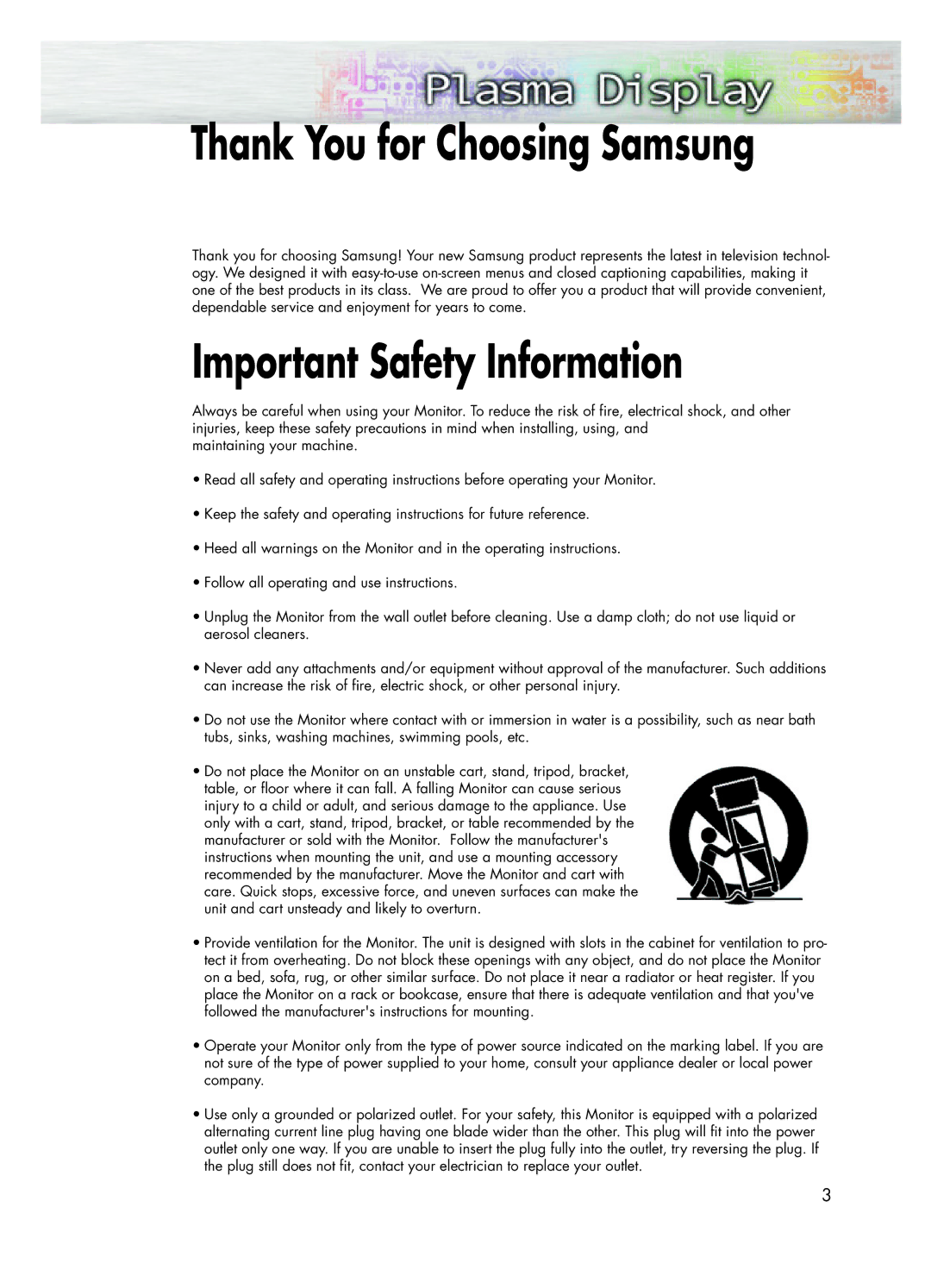 Samsung SPK4215M manual Important Safety Information, Thank You for Choosing Samsung 