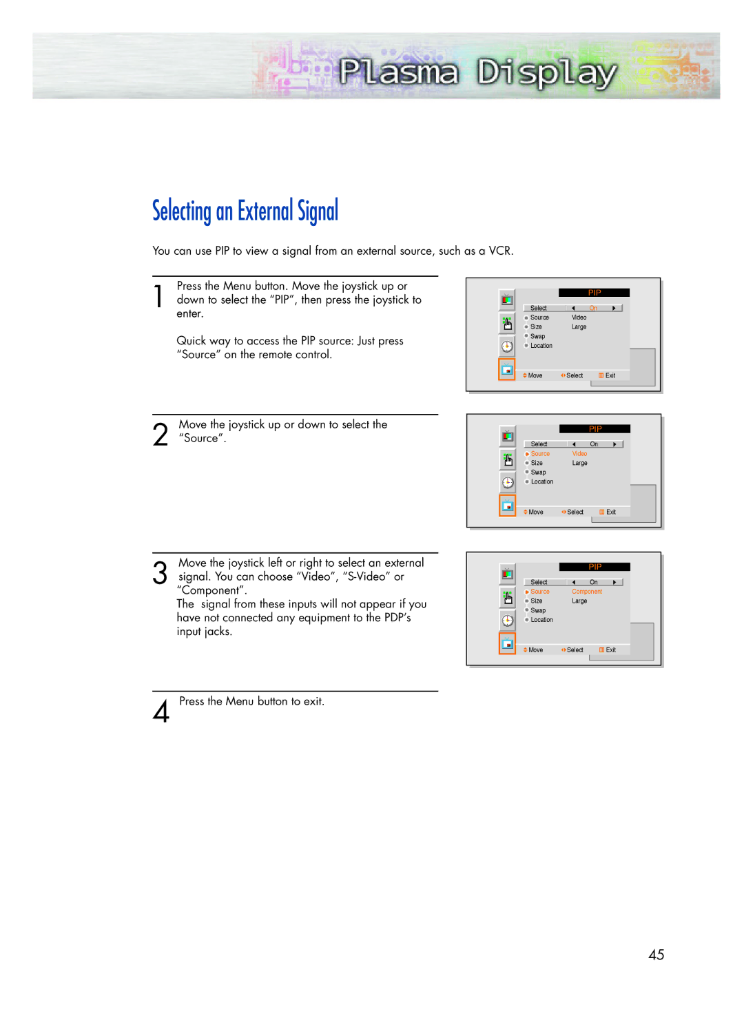 Samsung SPK4215M manual Selecting an External Signal 