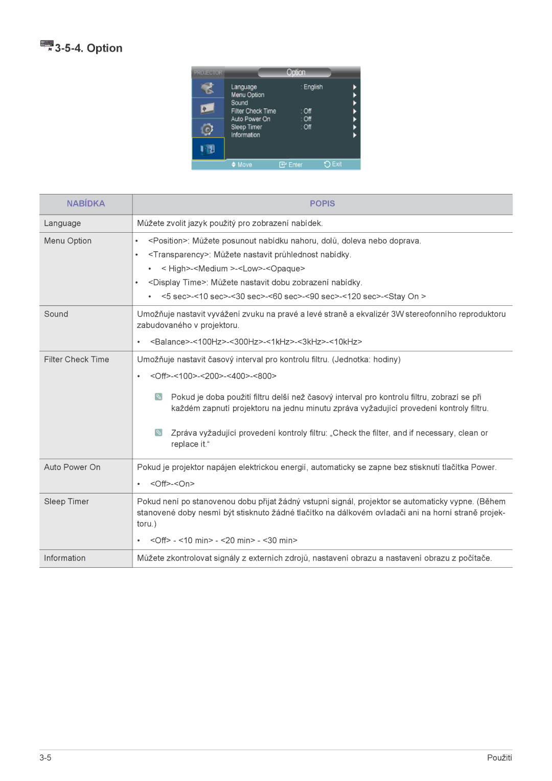 Samsung SPL201WEX/EN manual Option 