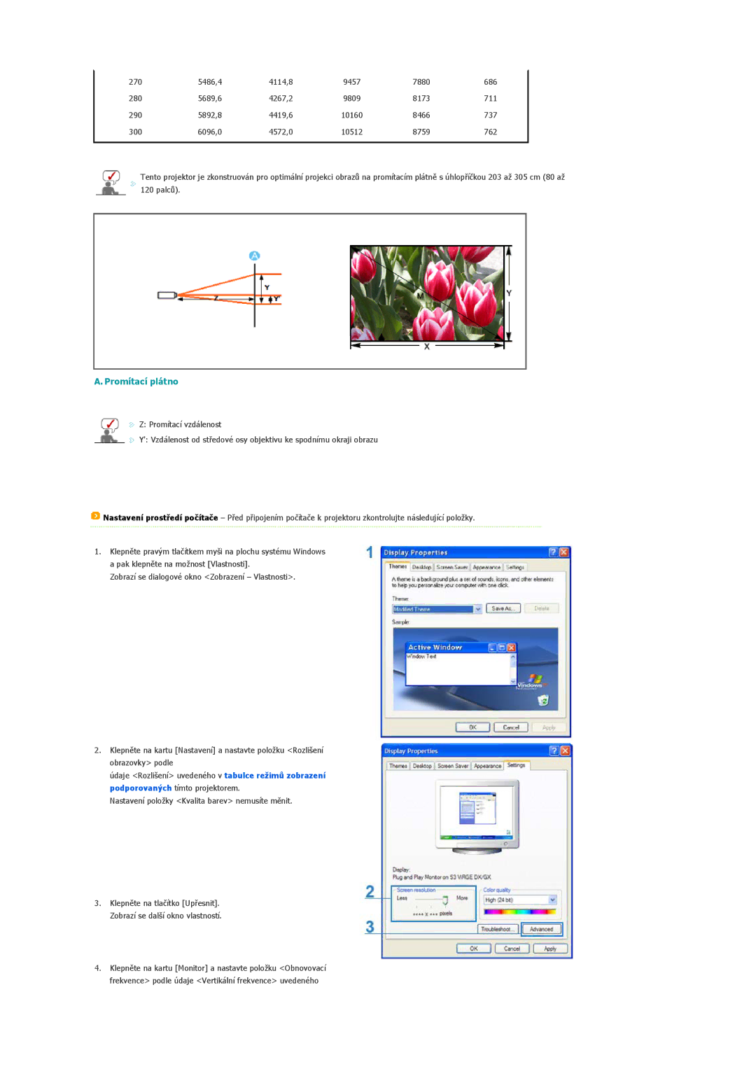 Samsung SPL250WX/EN, SPL200WVX/EN, SPL200WX/EN manual Promítací plátno 