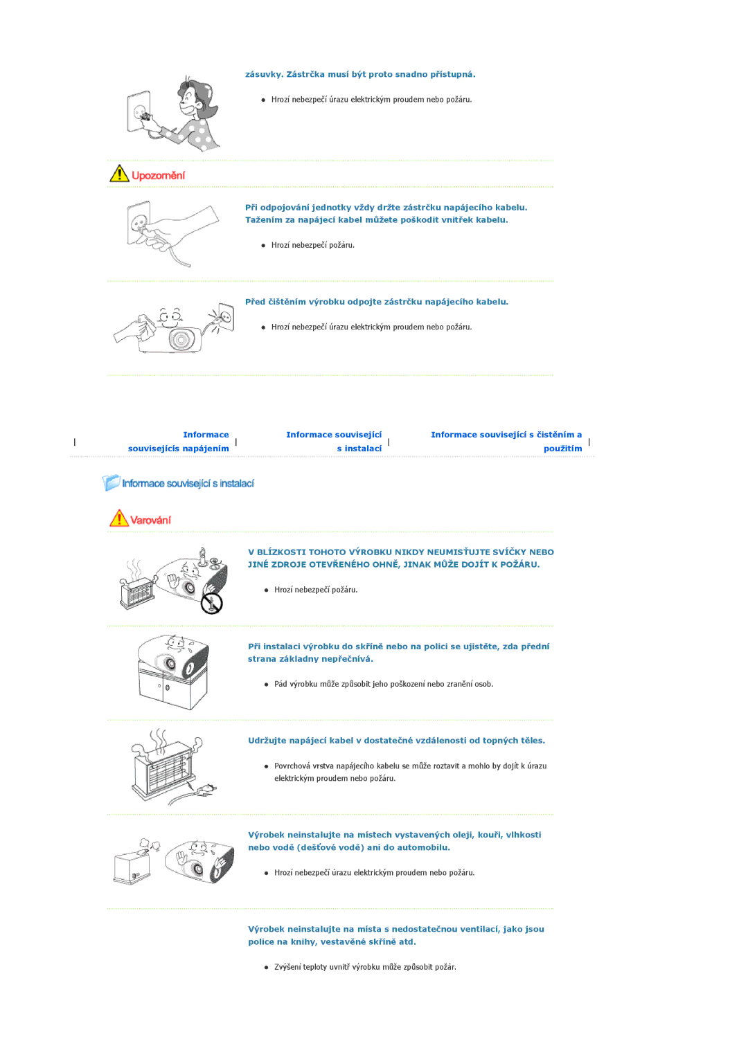 Samsung SPL250WX/EN, SPL200WVX/EN, SPL200WX/EN manual Zásuvky. Zástrčka musí být proto snadno přístupná 