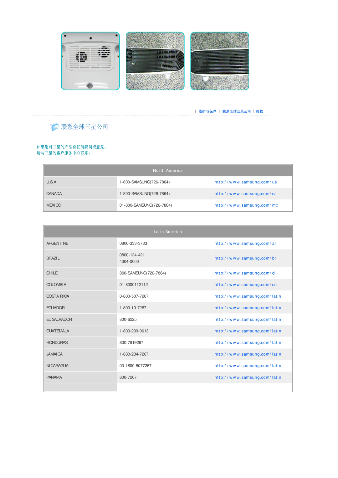 Samsung SPL200WX/EN, SPL250WX/EN, SPL200WVX/EN, SPL250WVX/EN manual North America 