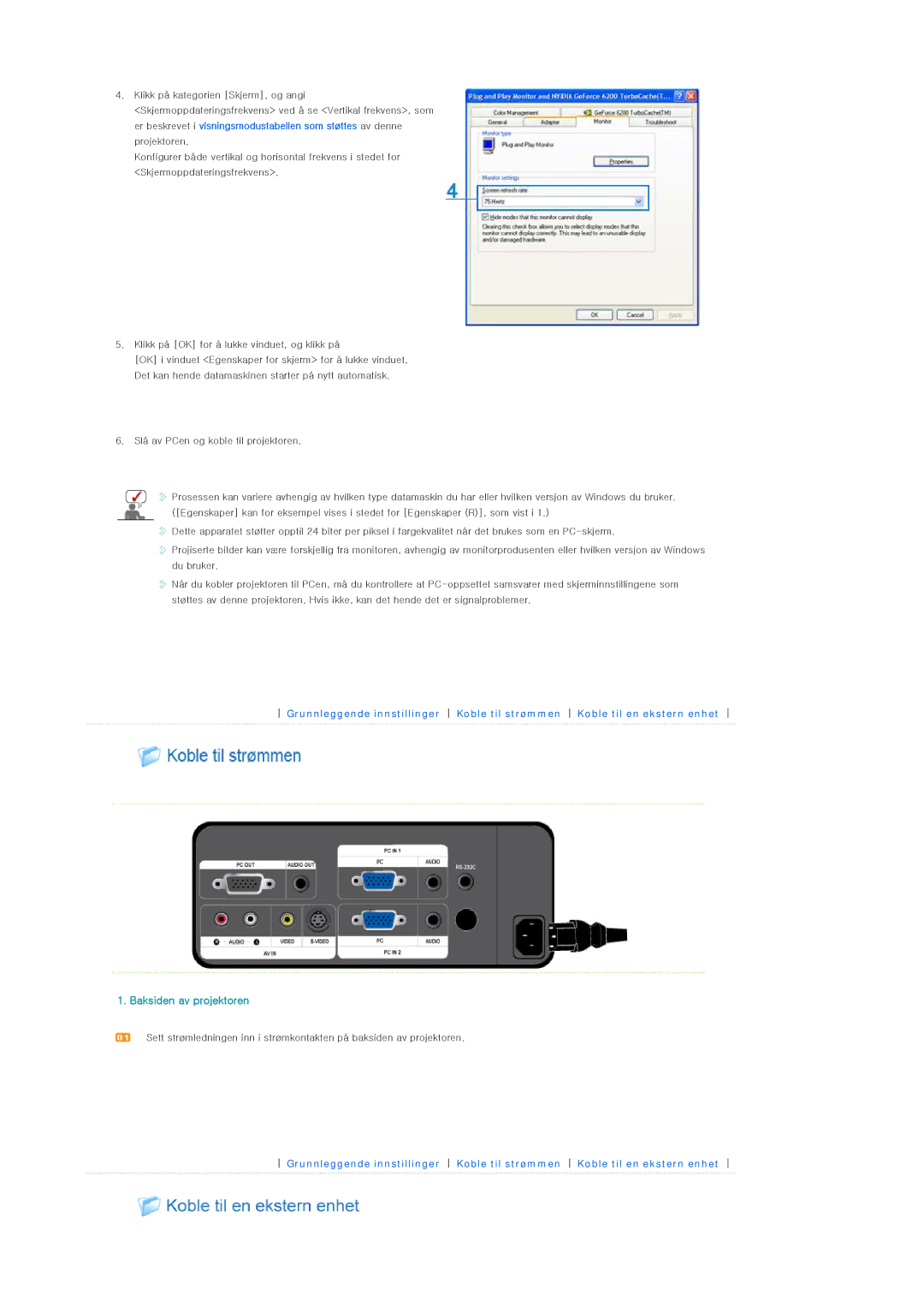 Samsung SPL200WX/EN, SPL250WX/EN manual Baksiden av projektoren 