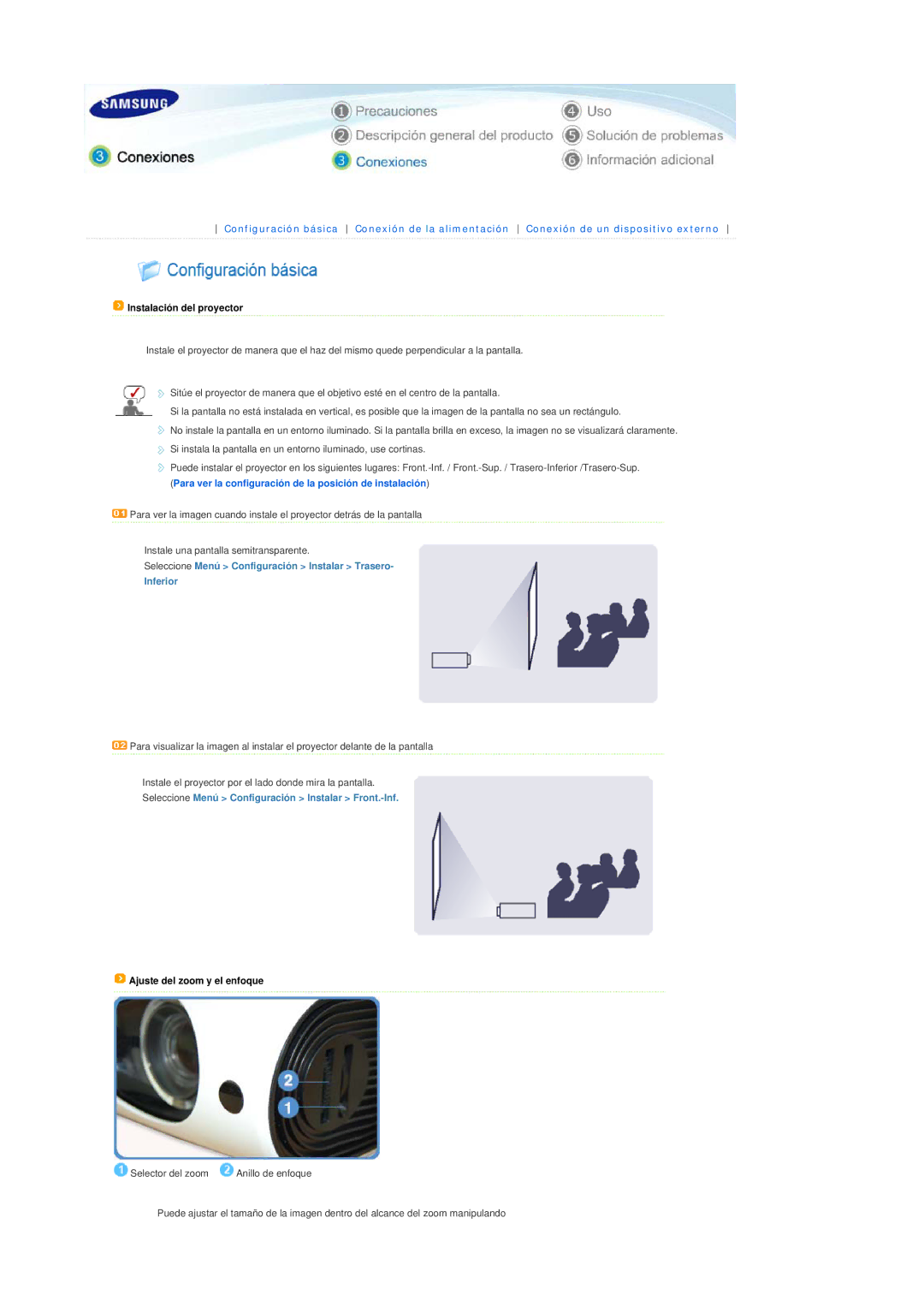 Samsung SPL250WVX/EN, SPL250WX/EN, SPL200WX/EN manual Seleccione Menú Configuración Instalar Trasero Inferior 