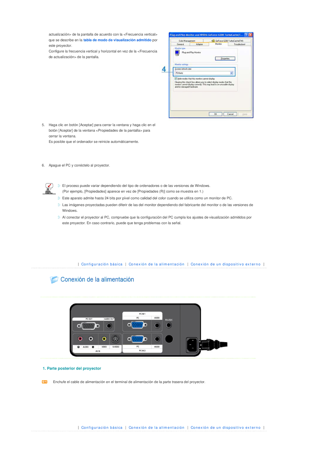 Samsung SPL250WVX/EN, SPL250WX/EN, SPL200WX/EN manual Parte posterior del proyector 