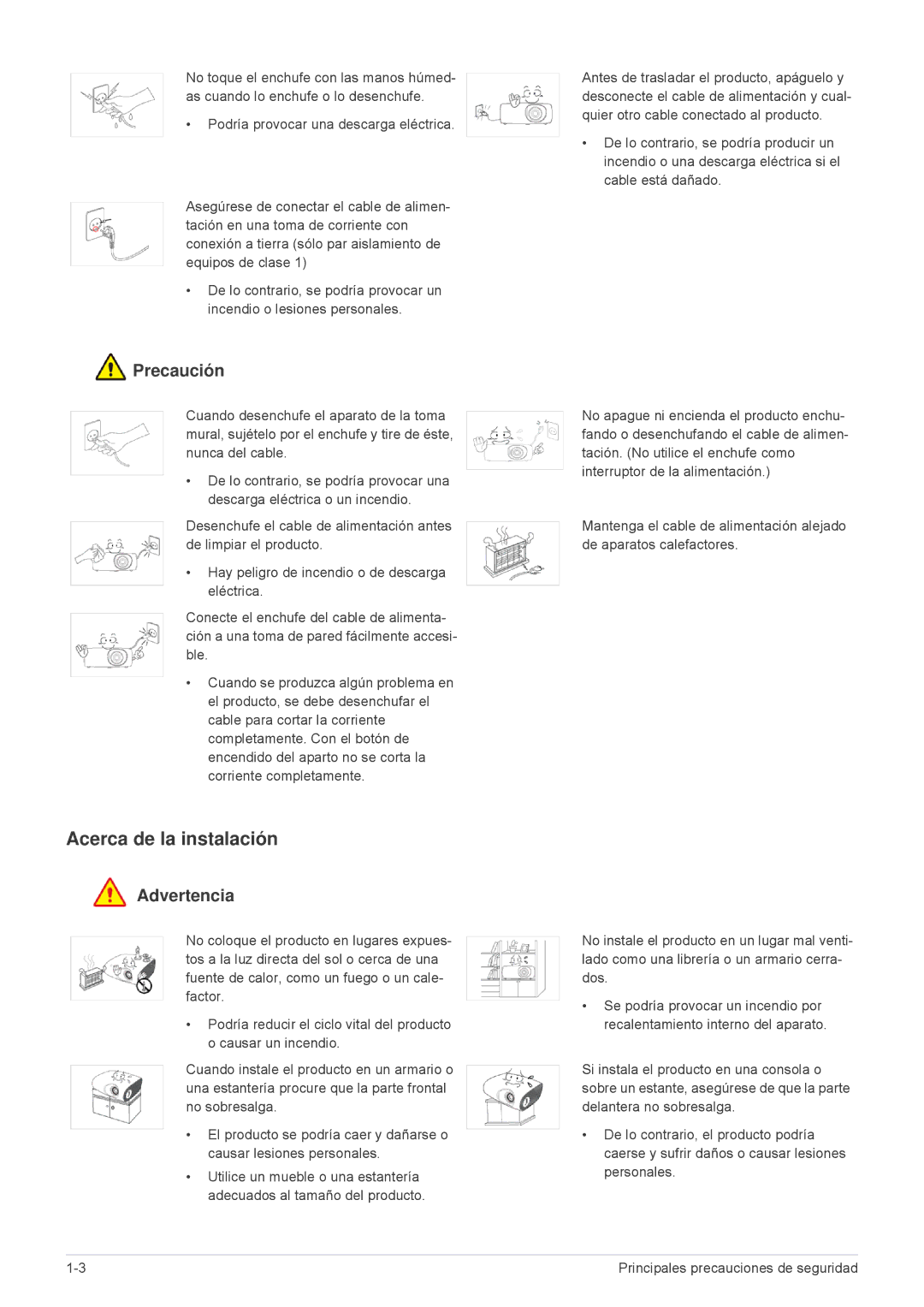 Samsung SPL251WEX/EN, SPL201WEX/EN manual Acerca de la instalación, Precaución 