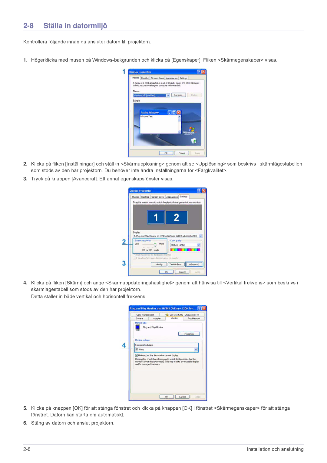 Samsung SPL251WEX/EN, SPL201WEX/EN manual Ställa in datormiljö 