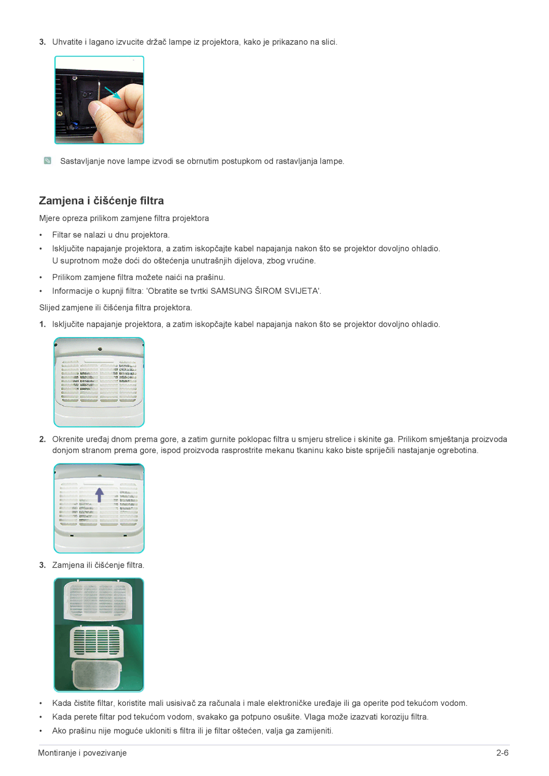 Samsung SPL201WEX/EN, SPL251WEX/EN manual Zamjena i čišćenje filtra 