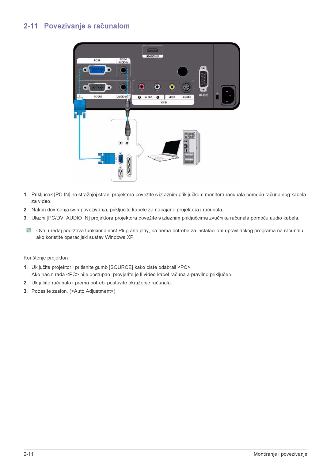 Samsung SPL251WEX/EN, SPL201WEX/EN manual Povezivanje s računalom 