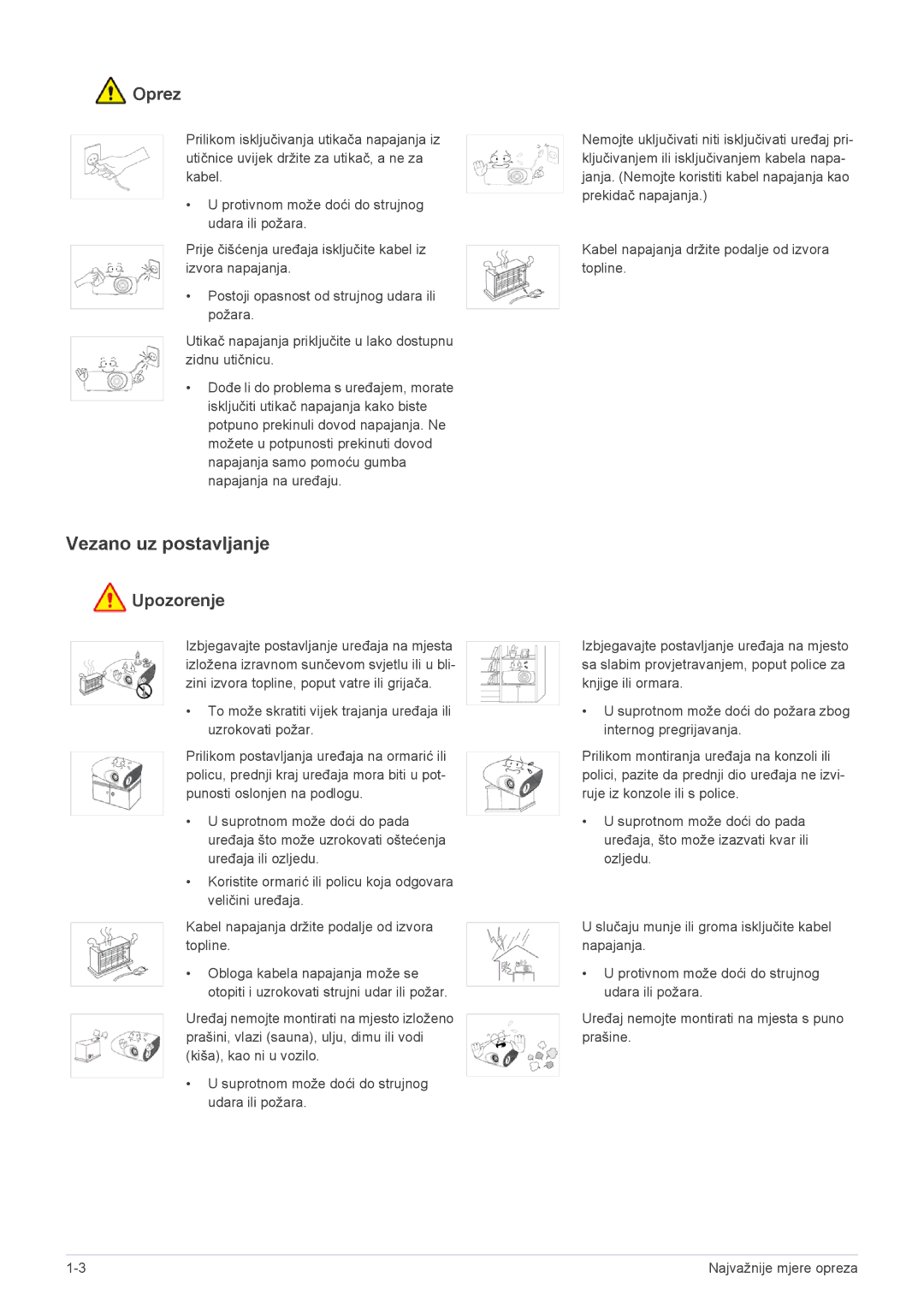 Samsung SPL251WEX/EN, SPL201WEX/EN manual Vezano uz postavljanje, Oprez 