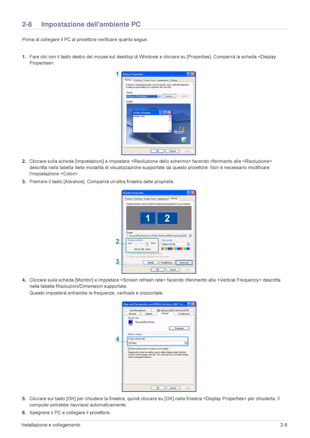 Samsung SPL251WEX/EN, SPL221WEX/EN, SPL201WEX/EN manual Impostazione dellambiente PC 