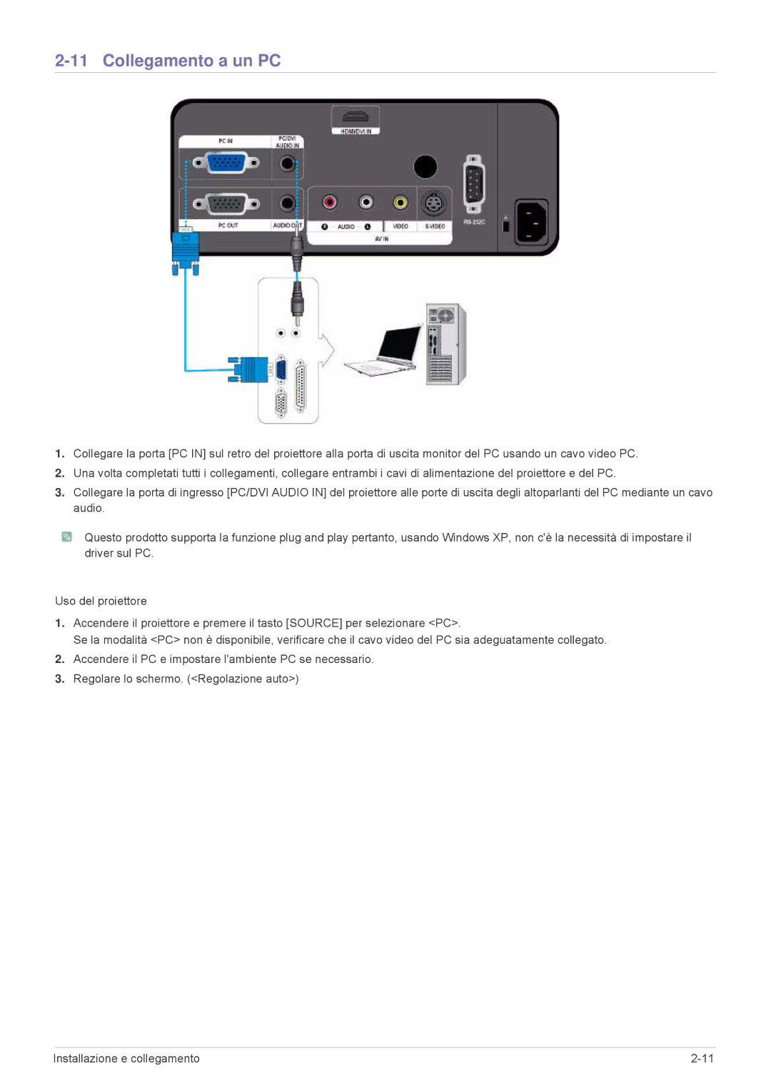 Samsung SPL251WEX/EN, SPL221WEX/EN, SPL201WEX/EN manual Collegamento a un PC 