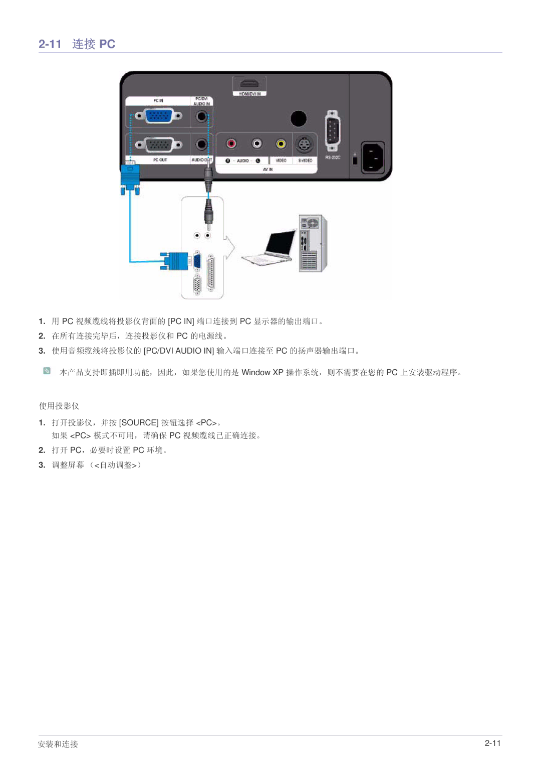 Samsung SPL221WEX/EN, SPL251WEX/EN, SPL201WEX/EN manual 11 连接 PC 