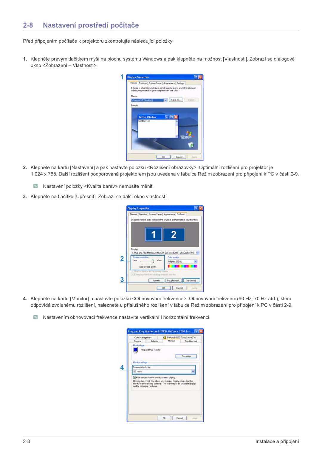 Samsung SPL255WEX/EN manual Nastavení prostředí počítače 