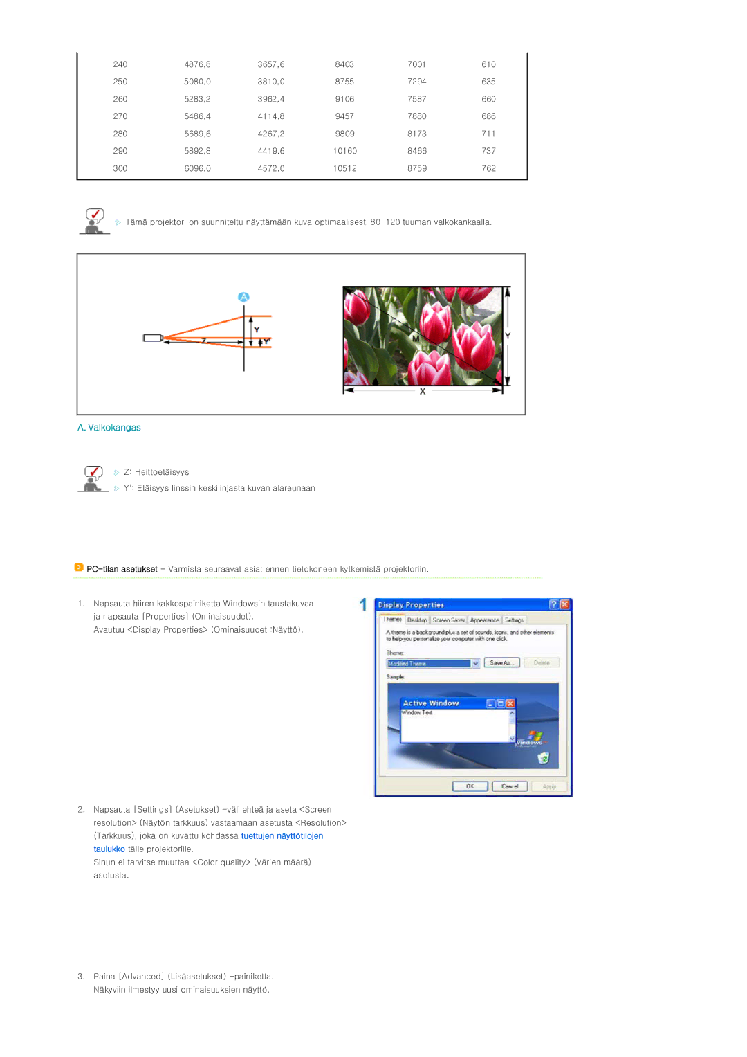 Samsung SPL300WX/EN manual Valkokangas 