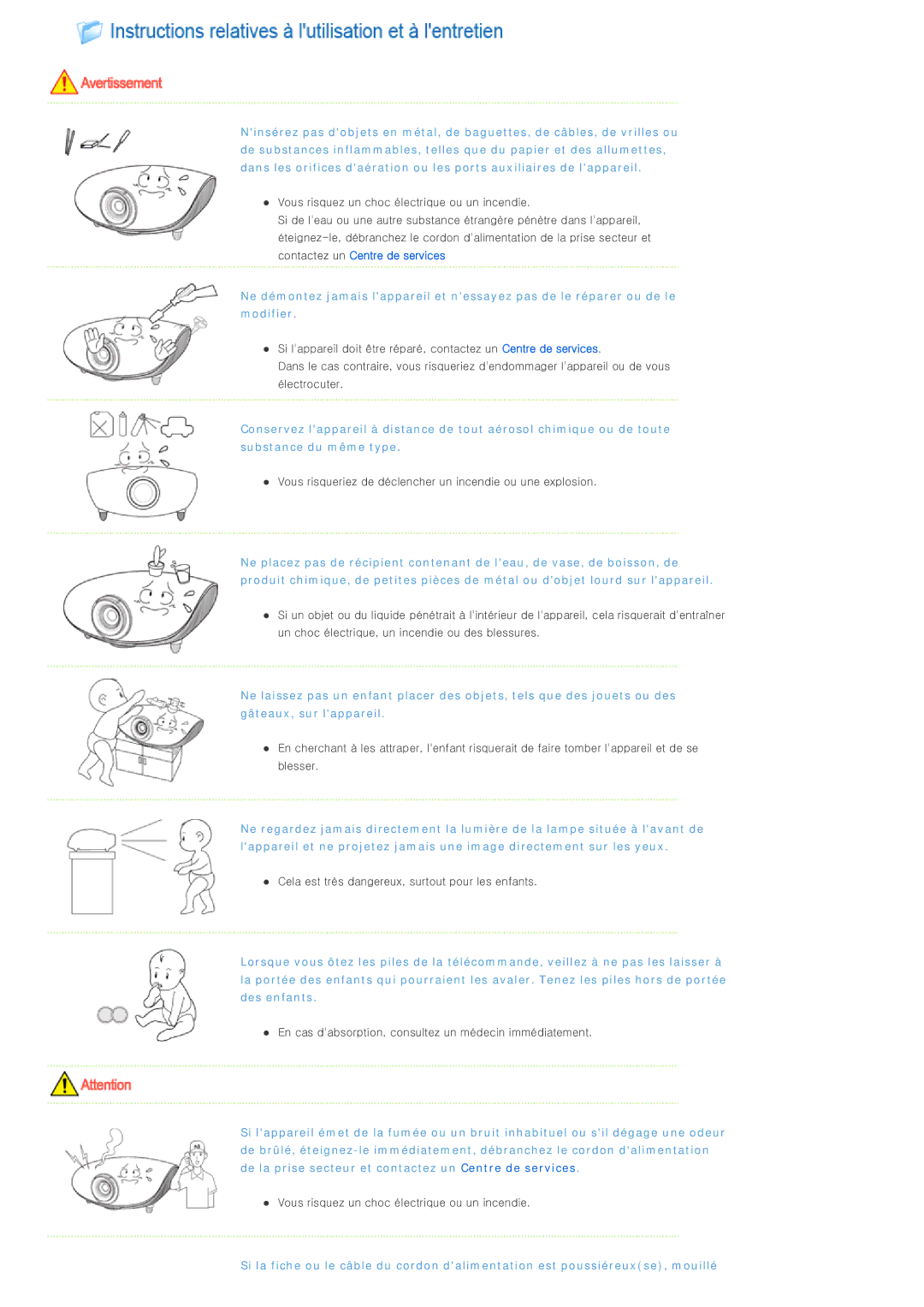 Samsung SPL300WX/EN manual Cela est très dangereux, surtout pour les enfants 