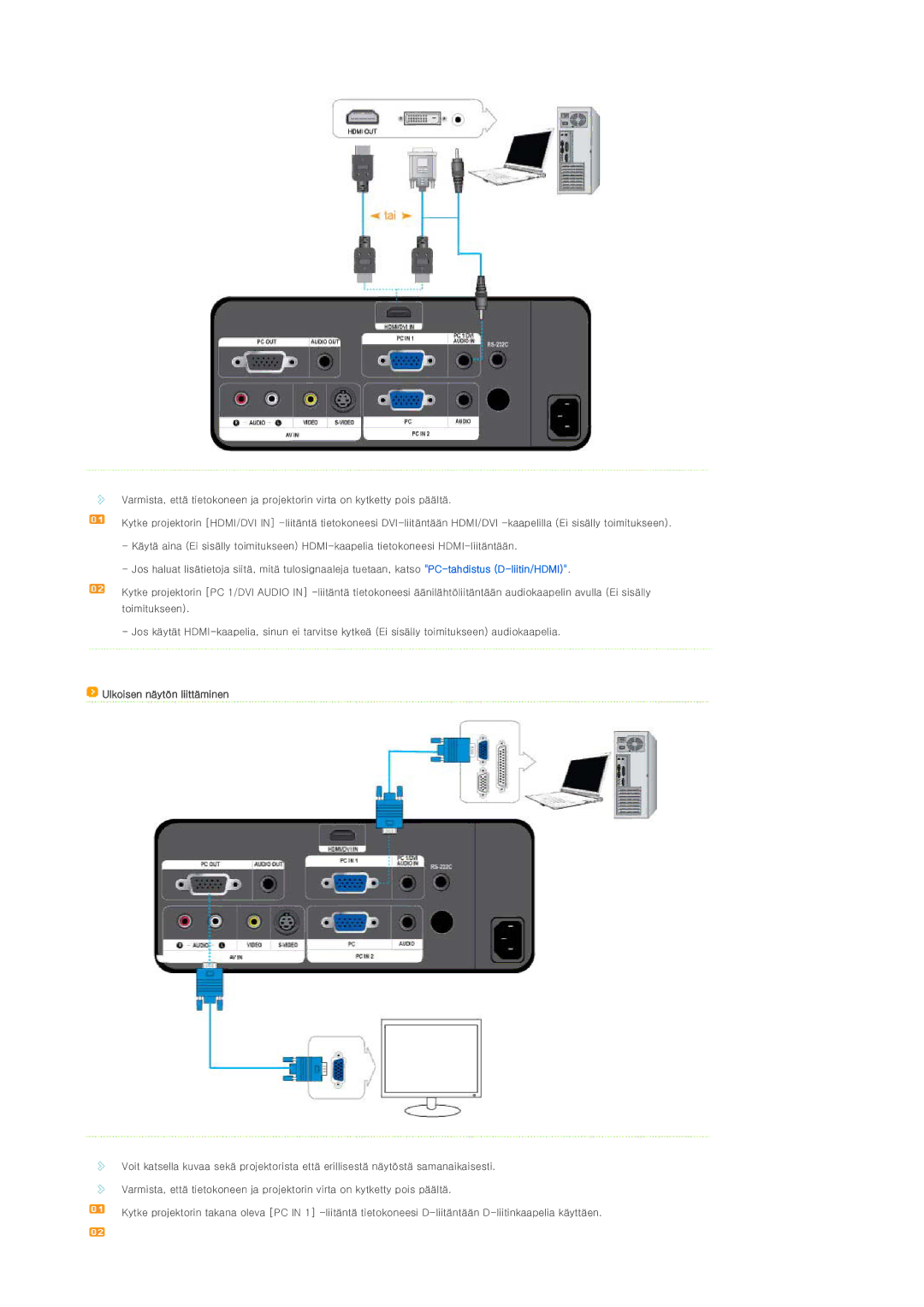 Samsung SPL300WX/EN manual Ulkoisen näytön liittäminen 