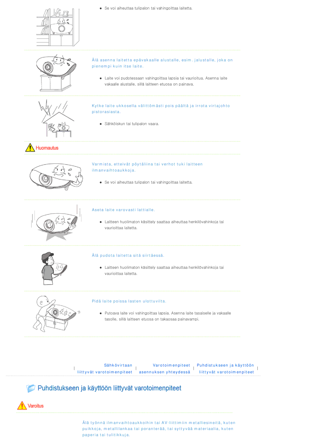 Samsung SPL300WX/EN manual Aseta laite varovasti lattialle 