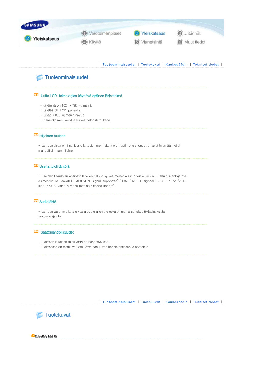 Samsung SPL300WX/EN manual Uutta LCD-teknologiaa käyttävä optinen järjestelmä 