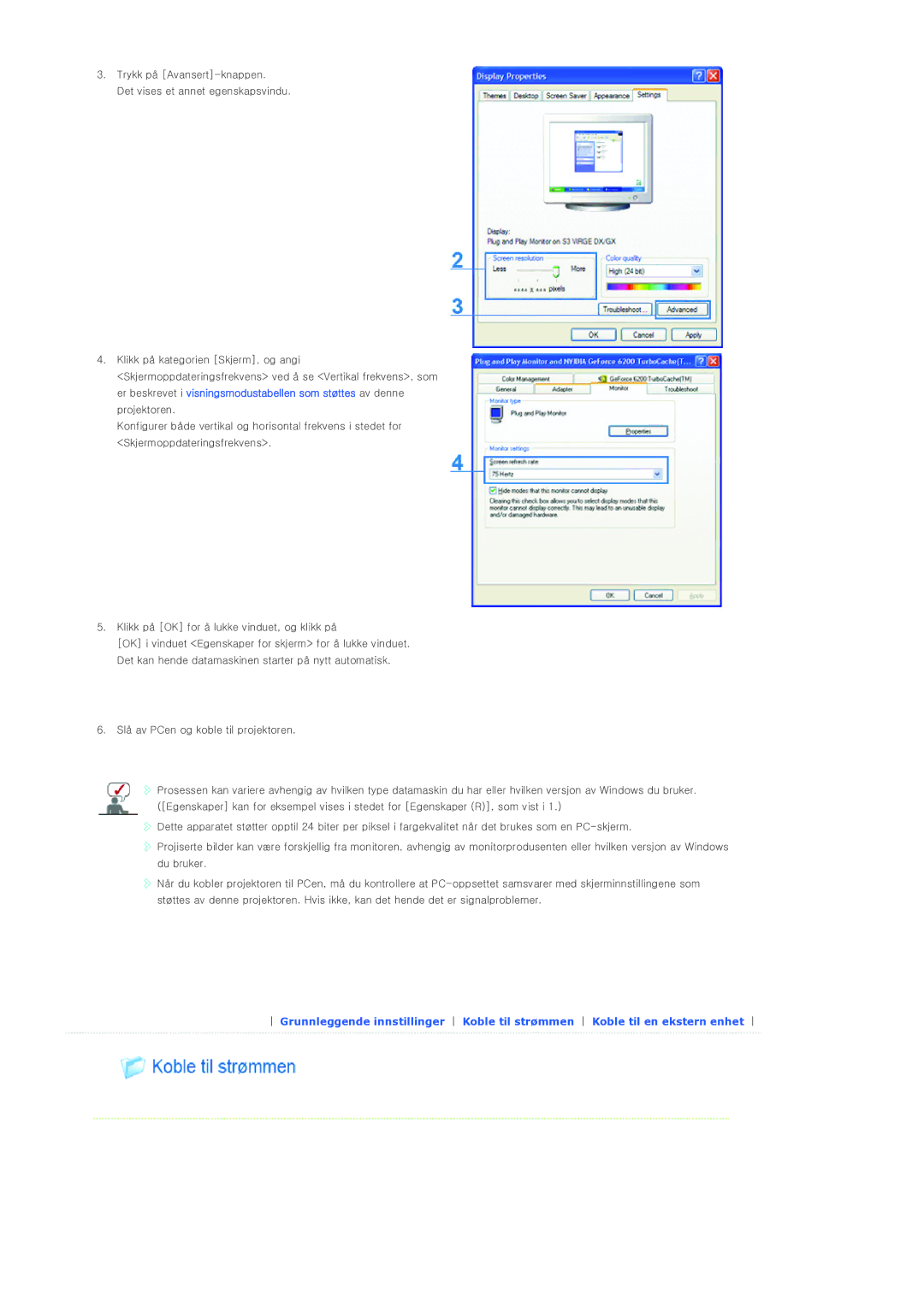 Samsung SPL300WX/EN manual Trykk på Avansert-knappen Det vises et annet egenskapsvindu 