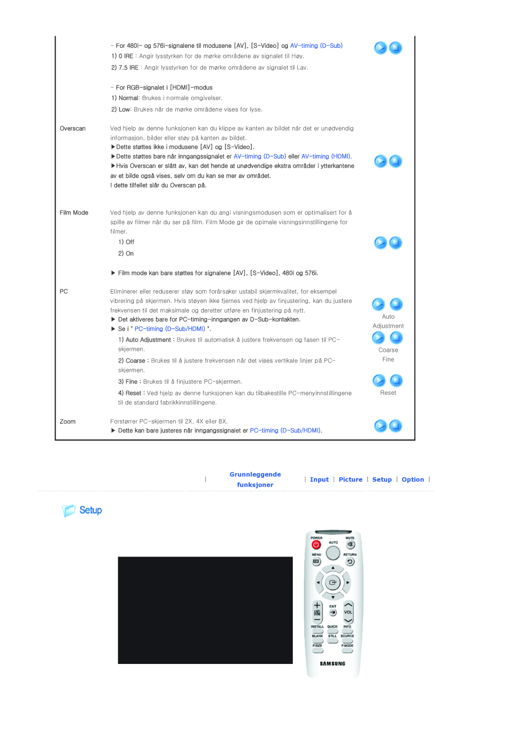 Samsung SPL300WX/EN manual Av et bilde også vises, selv om du kan se mer av området, Dette tilfellet slår du Overscan på 