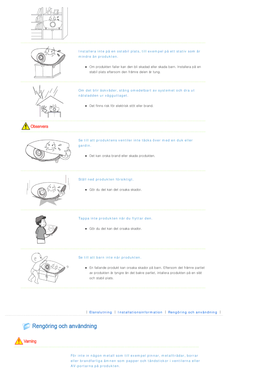 Samsung SPL300WX/EN manual Ställ ned produkten försiktigt 