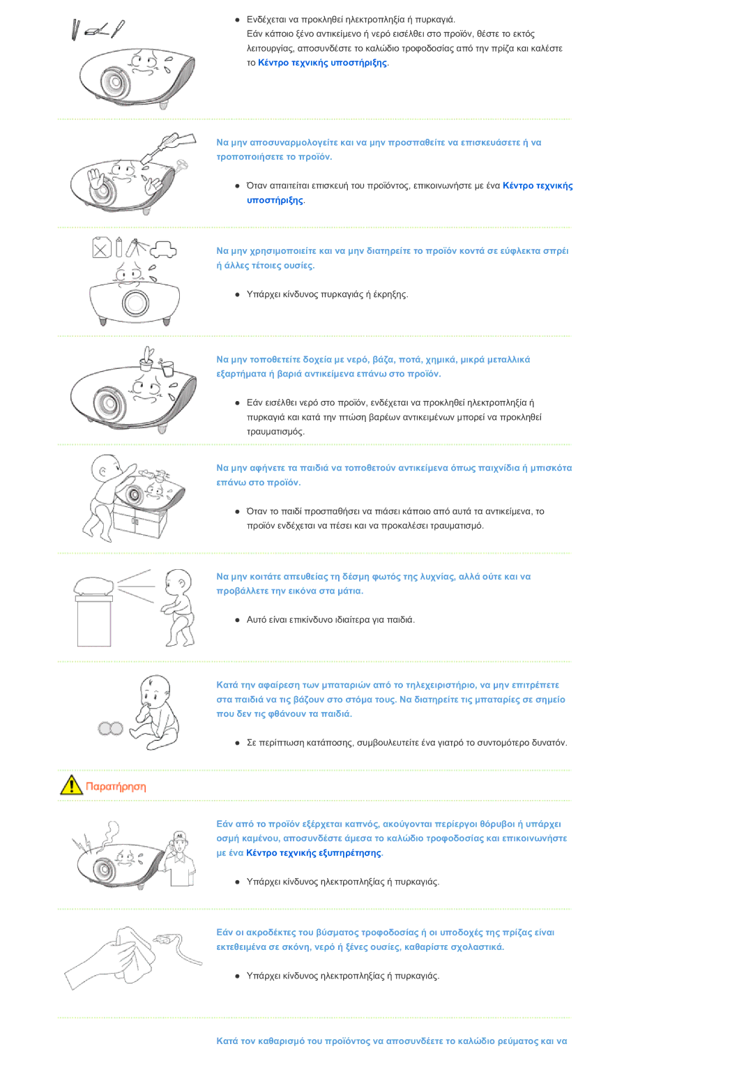 Samsung SPL300WX/EN manual Υπάρχει κίνδυνος πυρκαγιάς ή έκρηξης 