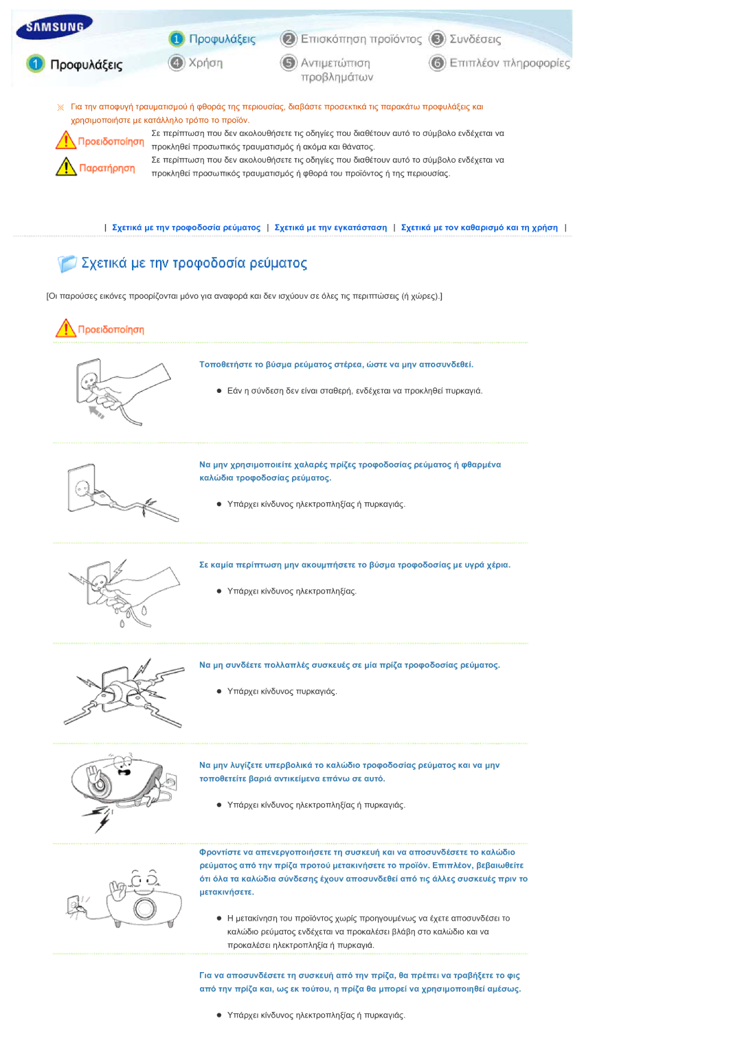 Samsung SPL300WX/EN manual Υπάρχει κίνδυνος ηλεκτροπληξίας ή πυρκαγιάς 