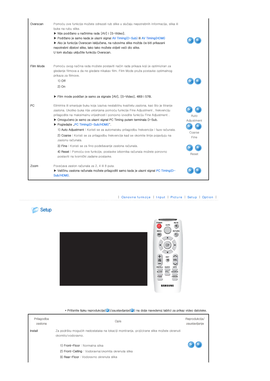 Samsung SPL300WX/EN manual Zaslonu računala, Fine Koristi se za fino podešavanje zaslona računala 