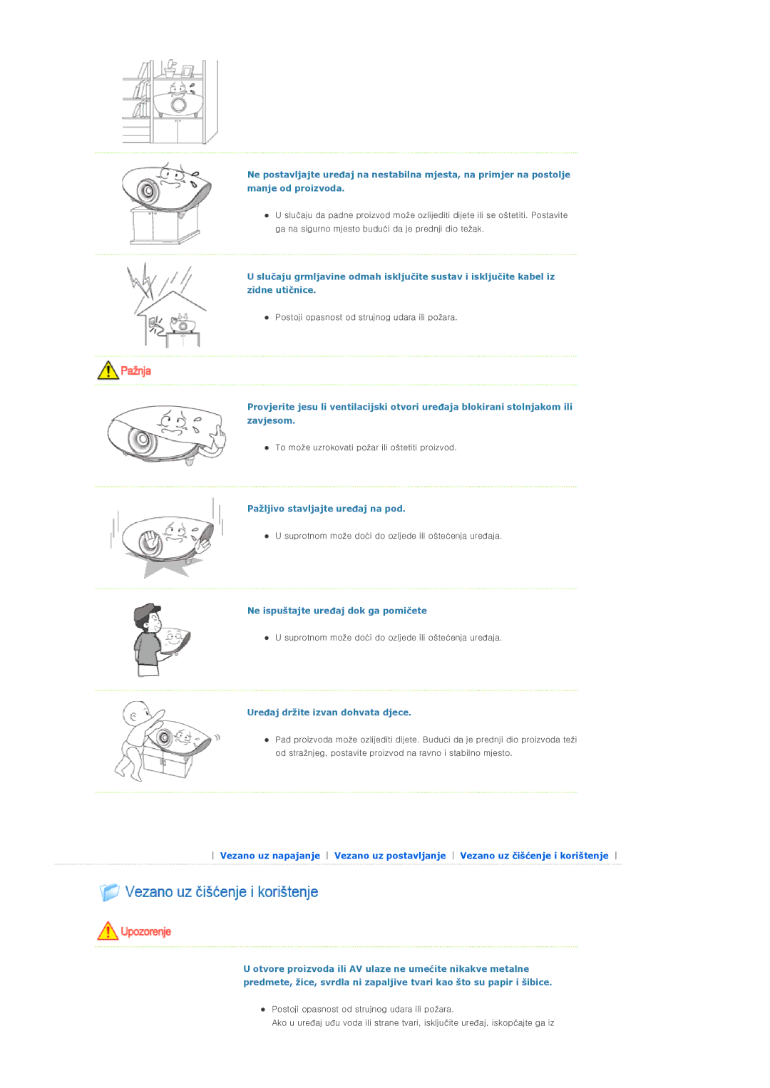 Samsung SPL300WX/EN manual Pažljivo stavljajte uređaj na pod 