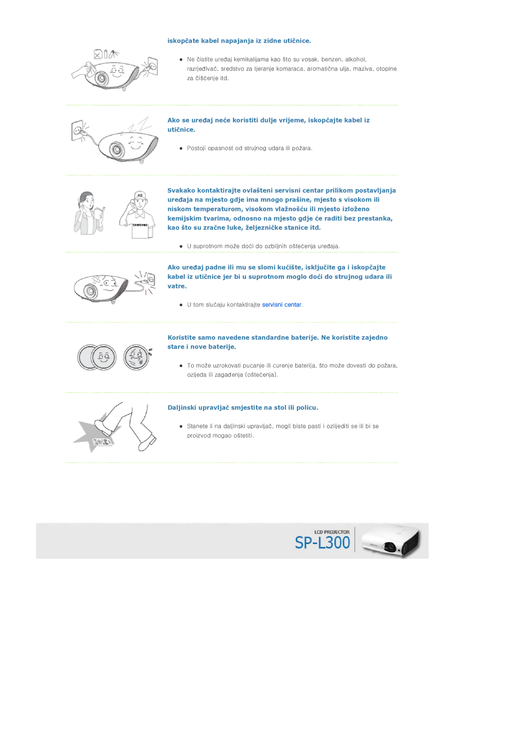 Samsung SPL300WX/EN manual Iskopčate kabel napajanja iz zidne utičnice 