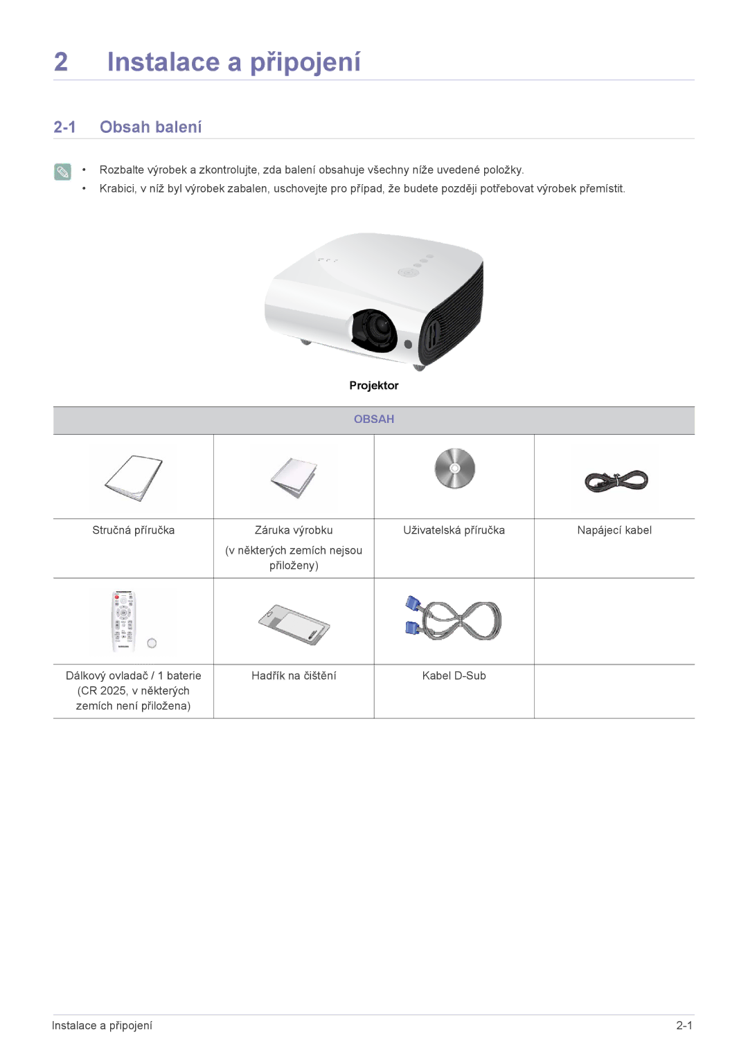 Samsung SPL301WEX/EN manual Obsah balení 