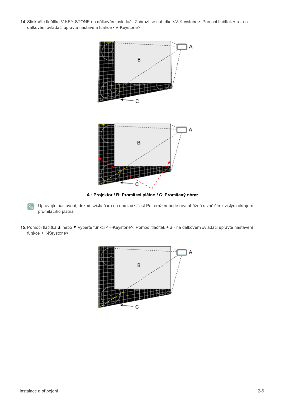 Samsung SPL301WEX/EN manual Projektor / B Promítací plátno / C Promítaný obraz 