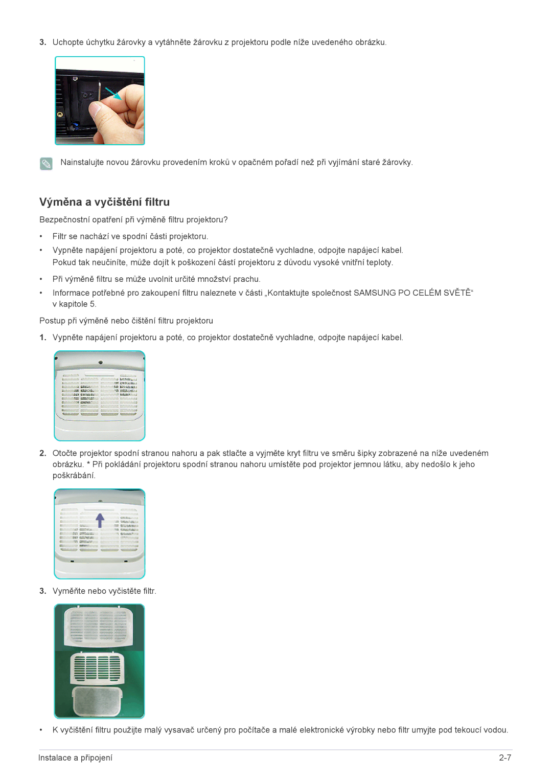 Samsung SPL301WEX/EN manual Výměna a vyčištění filtru 