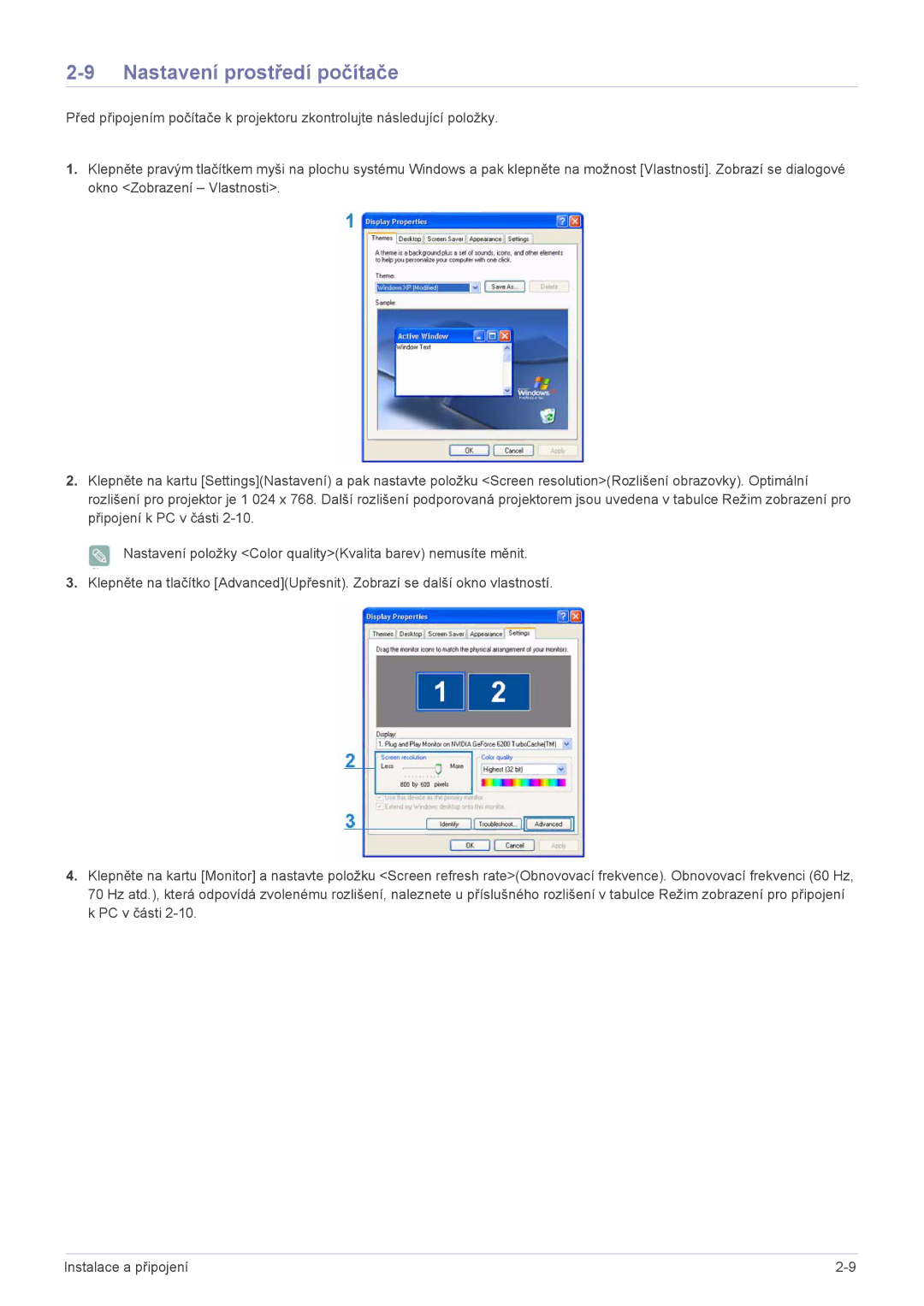 Samsung SPL301WEX/EN manual Nastavení prostředí počítače 