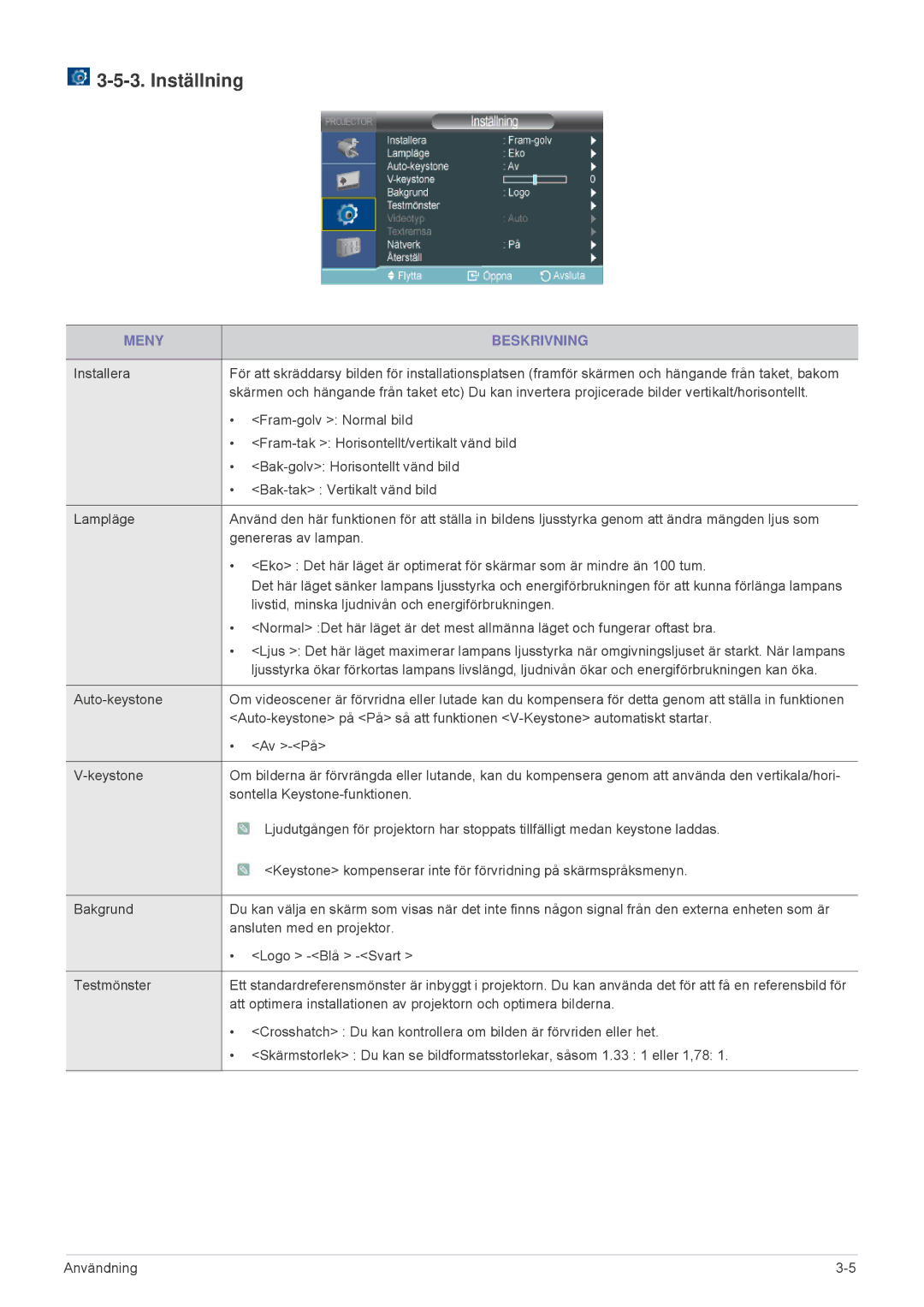 Samsung SPL305WEX/EN, SPL255WEX/EN manual Inställning 