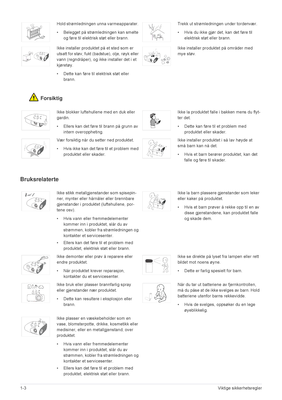 Samsung SPL305WEX/EN, SPL255WEX/EN manual Bruksrelaterte 