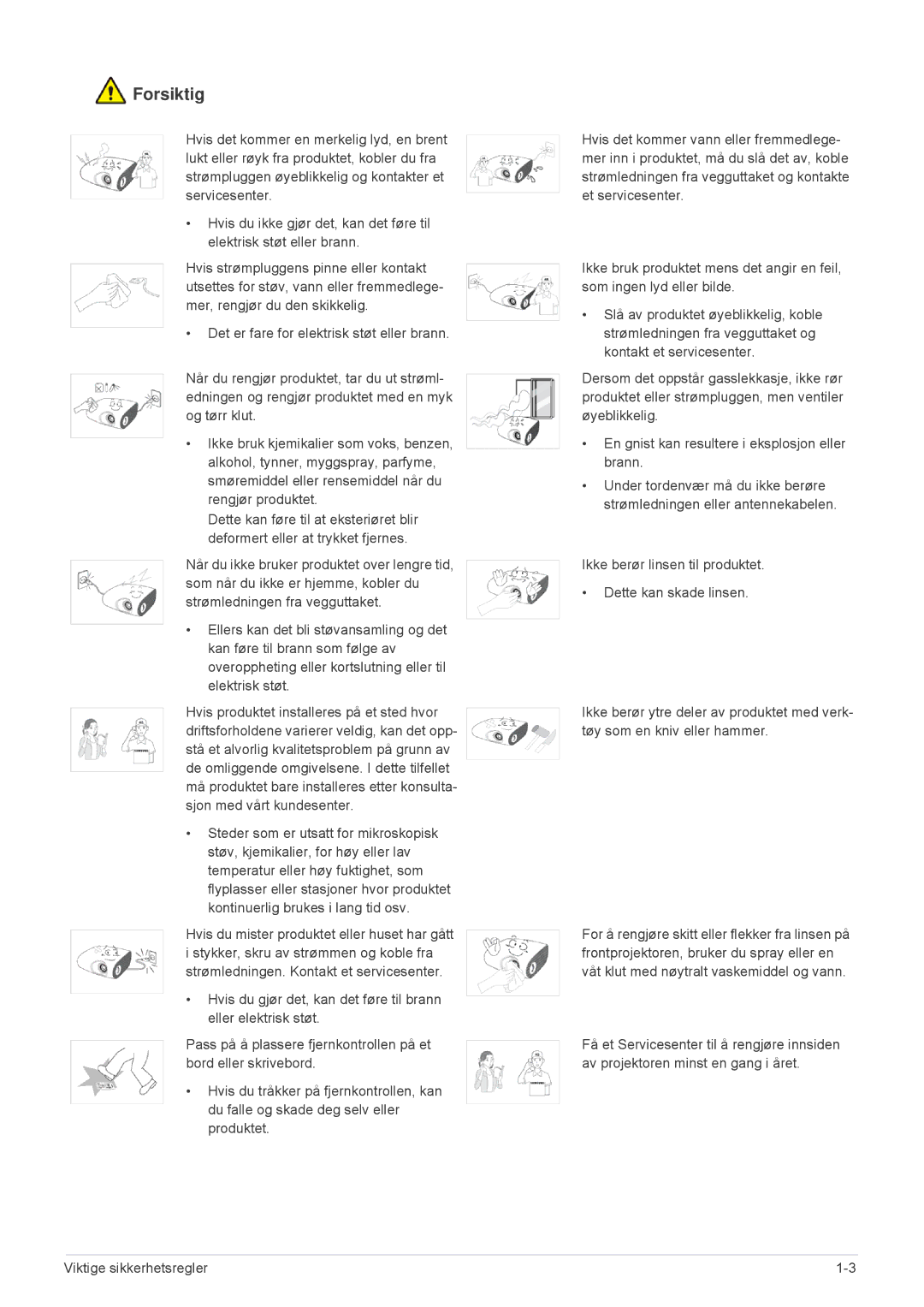 Samsung SPL255WEX/EN, SPL305WEX/EN manual Forsiktig 