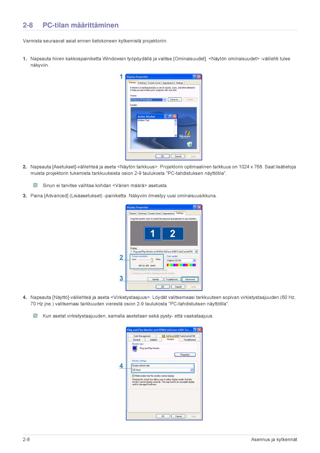 Samsung SPL255WEX/EN, SPL305WEX/EN manual PC-tilan määrittäminen 